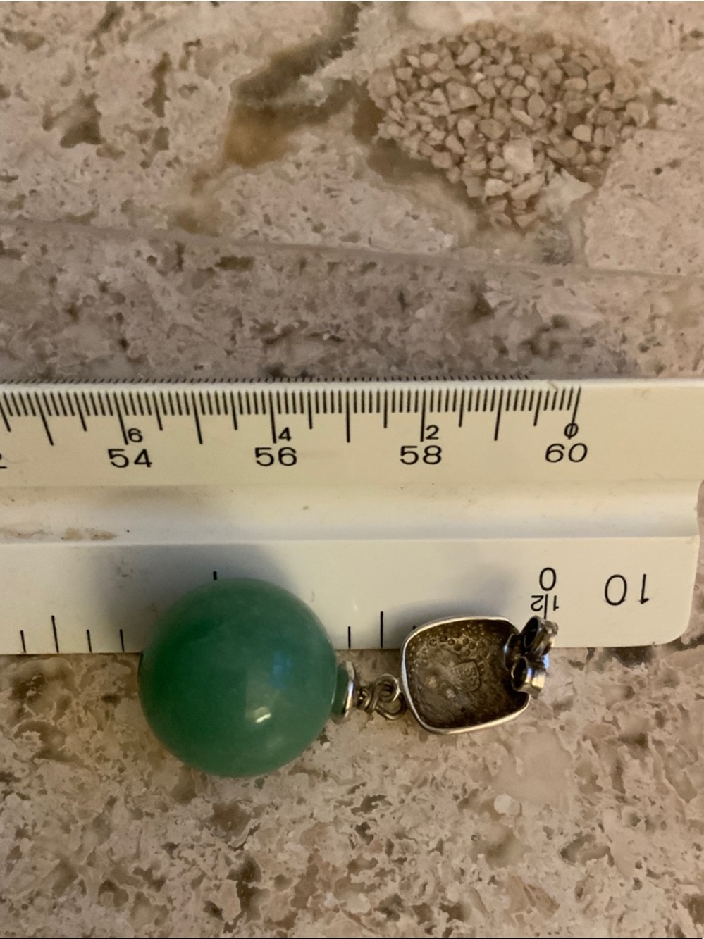 Silver Drop Earrings with Jade Green Stone Spheres - Picture 2 of 2